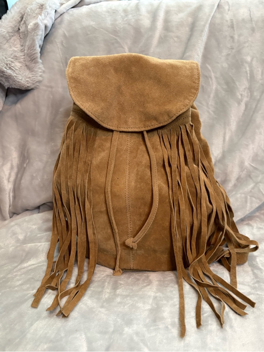 Aphorism Suede Fringe Backpack NWOT
